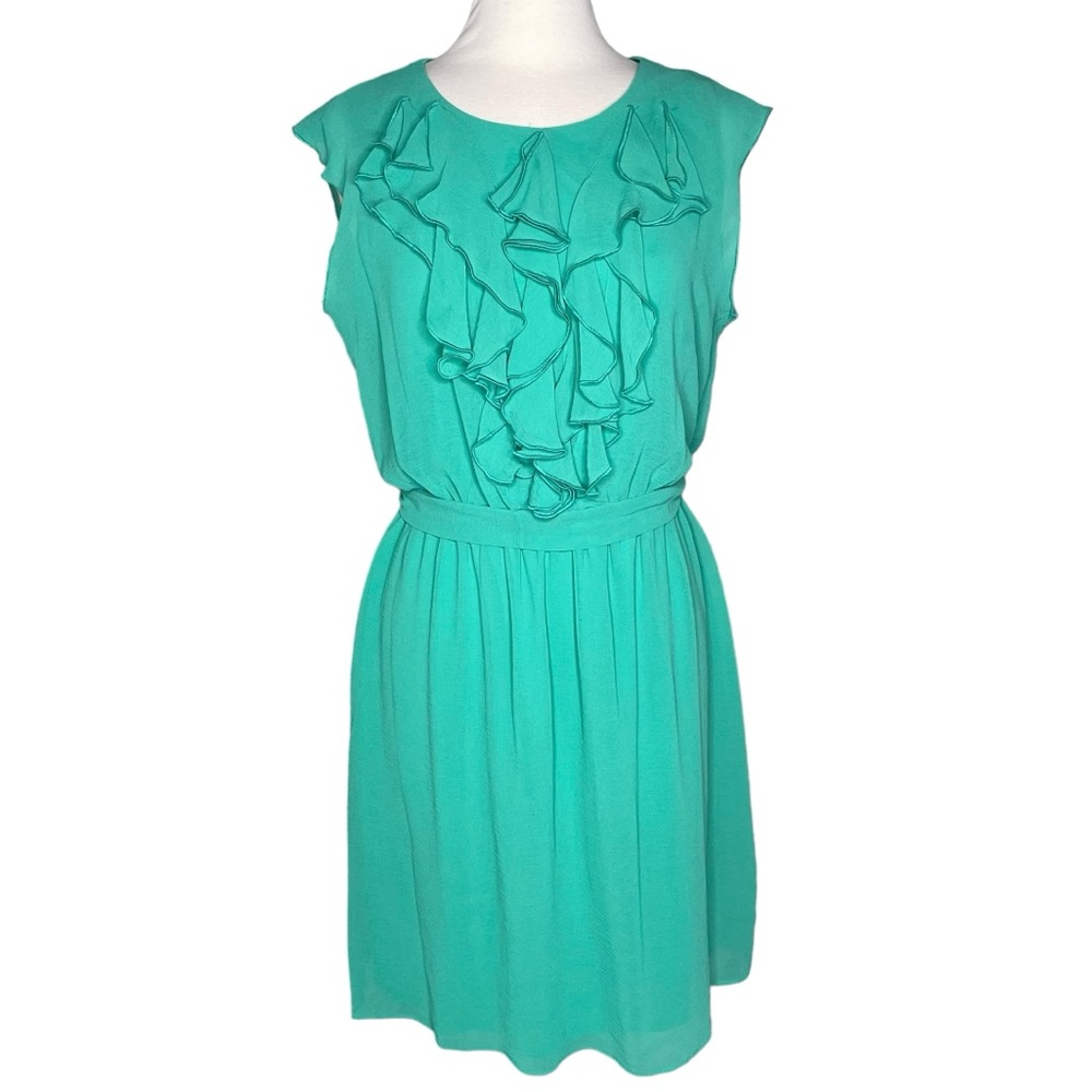 GNW 14 ruffle neck dress green